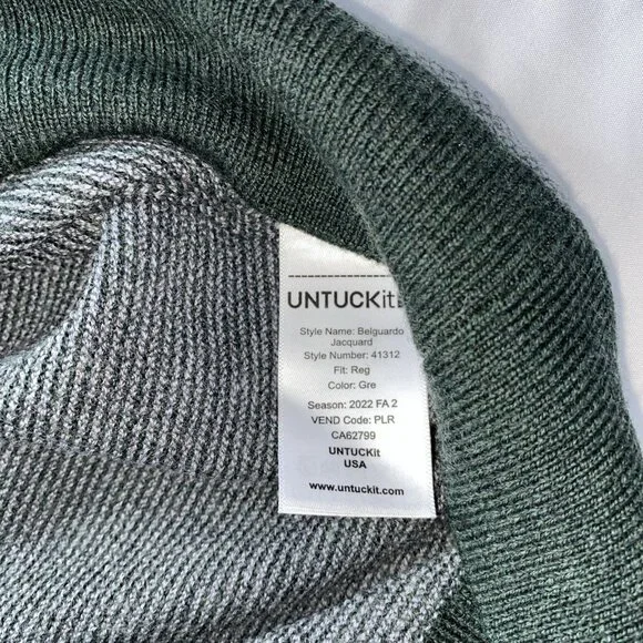 UNTUCKit 100% Merino Wool‎ 1/4 Zip Men's Pullover sweater Sz XL Green/Gray - Picture 7 of 8